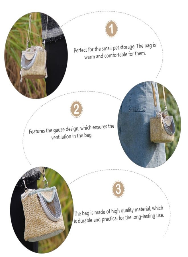 FONDOTIN Pets Go Out Backpack for Small Animals Breathable Hamster Carrier with Ventilated Gauze Stylish Straw-Woven Design for Comfortable Travel and Outdoor Adventures - Image 4